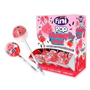 Леденцы на палочке с жевательной резинкой Fini Boom Pop Strawberry cream со вкусом клубничного крема опт